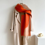 GEOMETRIC FRINGE WOOL SCARF THICK COLORBLOCK SHAWL_CWASC0978