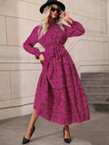 Spotted Print Stand Collar Ruffled Dress