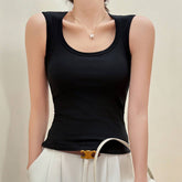 BASIC COTTON CAMISOLE TANK TOPS WITH BUILT IN BRA_CWTTK0795