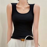 BASIC COTTON CAMISOLE TANK TOPS WITH BUILT IN BRA_CWTTK0795
