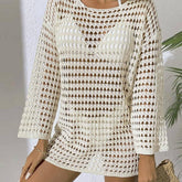 ROUND NECK LONG SLEEVE CUTOUT BIKINI COVER UP_CWMW0651