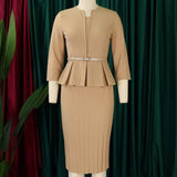 V-Neck Ruffled High Waist Slim Commuter Dress