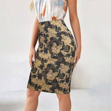 Stylish And Elegant Printed Split Wrap Hip Skirt