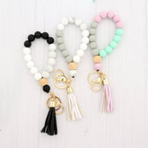 BEECH WOOD SILICONE BEAD WRISTLET KEYCHAIN_CWMM7006