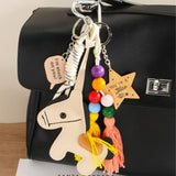 CREAM PU PONY TASSEL STAR BAG CHARM KEYCHAIN_CWMM7748