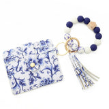 BLUE FLORAL BEAD WALLET GEOMETRIC KEYCHAIN SET_CWAB4953