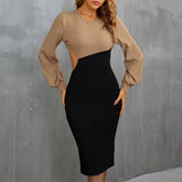 Splicing Color Contrast Hollow Out Buttock Dress