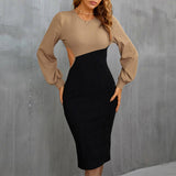 Splicing Color Contrast Hollow Out Buttock Dress