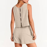 Stylish Sleeveless Blouse Shorts Two Piece Set_Cwstb0495