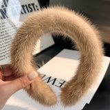 SOLID COLOR WINTER FUR HAIRBAND HEADBAND HEADDRESS_CWAHA3322