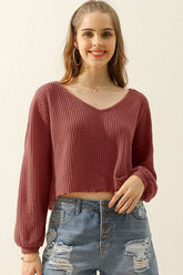 Women V Neck Loose Long Sleeve Blouse_Cwttl1430