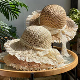 HAND WOVEN BOW FOLDABLE LACE STRAW HAT_CWAH1174