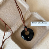 Heart Stone Pendant Necklace Long Chain Style_Cwaha08245
