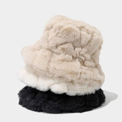 Faux Rabbit Plush Bucket Hat Women Winter_Cwah04622