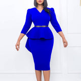 RUFFLED RETRO V NECK HIP HUGGING PENCIL DRESS_CWDSD6140