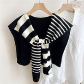STRIPED KNIT SHAWL NECK SHOULDER WRAP_CWASC0843
