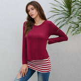 Two Fake Round-Neck Striped Patchwork T-Shirts