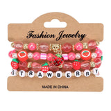 Cwmm10452_Cute Strawberry Fruit Charm Beaded Bracelet Set
