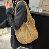 Cwab4570_Solid Color Openwork Straw Knit Tote Bag