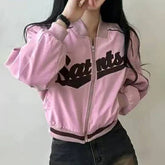 Vintage Color Matching Baggy Baseball Jacket