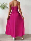 Solid Color Pleated Halter Dress Drawstring Waist