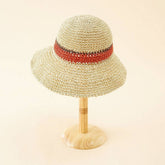 SUN PROTECTION STRIPED STRAW BUCKET HAT_CWAH1426