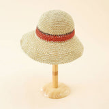 SUN PROTECTION STRIPED STRAW BUCKET HAT_CWAH1426