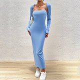Solid Color Halter Dress Long Sleeve Top