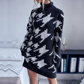 Turtleneck Long-Sleeved Plaid Sweater Dress