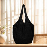 Cwab4570_Solid Color Openwork Straw Knit Tote Bag