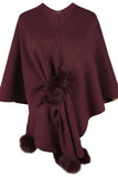 Cwocas0052_Solid Color Wool Ball Cape Knitted Shawl