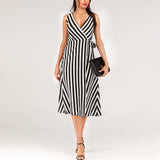 Striped Sleeveless Dress With Lace-Up V-Neck