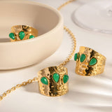 GREEN NATURAL STONE WIDE RINGS STAINLESS STEEL_CWAJE0629