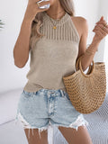 Solid-Color Hollowed-Out Sleeveless Knitted Top