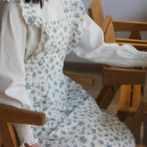 Washed Cotton And Linen Ruffled Floral Apron_Cwmm5807