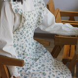 Washed Cotton And Linen Ruffled Floral Apron_Cwmm5807