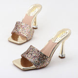 Women Thin Strap Sequined Stiletto Sandals