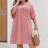 Solid Color Plussize Chiffon V Neck Casual Dress_Cwdsd3143