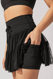 Womens High Waist Lace-Up Pleated Skirt