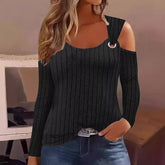 U-Neck Metal Buckle Long Sleeve T-Shirt