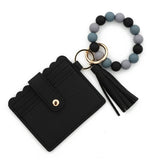 SOLID COLOR PU WALLET WITH BEAD BRACELET KEYCHAIN_CWAB4959