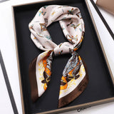 Vintage Letter Print Satin Square Scarf For Women_Cwasc0809