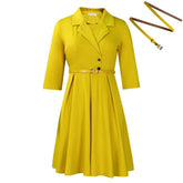 SOLID COLOR SUIT COLLAR HIGH WAIST DRESS_CWDSD6065