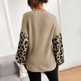 V-Neck Knit Leopard Print Patchwork Sweater