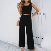 Solid Sleeveless Vest And Pants Suit_Cwstb0514