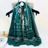 CHAIN PRINT SILK WOOL SCARF LUXURY TRAVEL SHAWL_CWASC0895