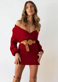 V-Neck Sexy Twist Sweater Wrap Hip Skirt