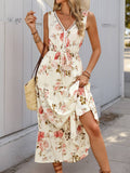 V-Neck Sleeveless Waist Trim Patchwork Long Dress