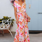 Vacation-Style Printed V-Neck Short-Sleeved Dress