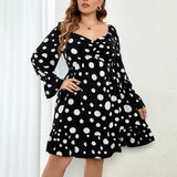 POLKA DOT CASUAL DRESS FOR FALL AND WINTER_CWDSD8477